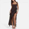 Women's Maxi Dress – Ruffle, High Slit