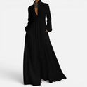 Maxi Dress Button Front Long Sleeve Collared Neck Pockets