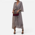 Maxi Dress Tie Waist V Neck Three Quarter Sleeve