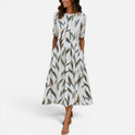 Midi Dress Floral Round Neck Half Sleeve