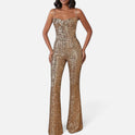 Sequin Jumpsuit Wide Leg Sleeveless Sweetheart Neckline