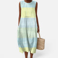 Midi Dress Sleeveless Loose Fit Round Neck Striped
