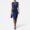 Sheath Dress Ruched Sleeveless Keyhole Neckline