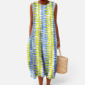 Midi Dress Sleeveless Loose Fit Round Neck Striped