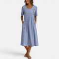 Midi Dress Striped Button Detail Short Sleeve