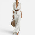 Maxi Dress Ruched Collared Long Sleeve Dress