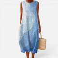 Midi Dress Sleeveless Loose Fit Round Neck Striped