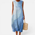 Midi Dress Sleeveless Loose Fit Round Neck Striped
