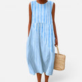 Midi Dress Sleeveless Loose Fit Round Neck Striped