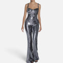 Sequin Jumpsuit Wide Leg Sleeveless Sweetheart Neckline