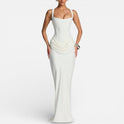 Women's Fitted Maxi Dress with Draped Skirt