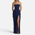 Maxi Dress Ruched Strapless High Slit Sleeveless