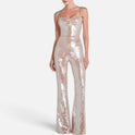 Sequin Jumpsuit Wide Leg Sleeveless Sweetheart Neckline