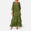Layered Round Neck Sheer Sleeve Maxi Dress