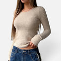 Fuzzy Knit Crew Neck Long Sleeve Sweater