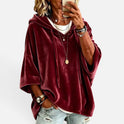 Oversized Hoodie Velvet Three Quarter Sleeve Drawstring