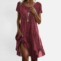 Midi Dress Floral Short Sleeve V Neck Print