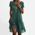 Midi Dress Floral Short Sleeve V Neck Print