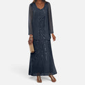 Sequin Embellished V Neck Long Sleeve Dress Set