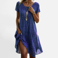 Midi Dress Floral Short Sleeve V Neck Print