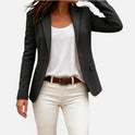Single Button Long Sleeve Notched Lapel Blazer