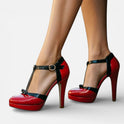 Pumps T Strap Platform Round Toe Bow Detail