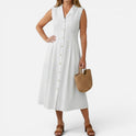 Midi Dress Button Front Sleeveless Collared Fit and Flare