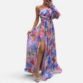 One Shoulder Floral Maxi Dress with Side Split