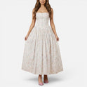 Floral Wedding Guest Midi Dress with Spaghetti Straps