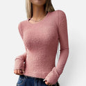 Fuzzy Knit Crew Neck Long Sleeve Sweater
