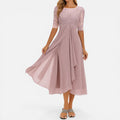 Draped Midi Dress A Line Round Neck Three Quarter Sleeve