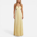 Pleated Cut-Out Wedding Guest Maxi Dress with Spaghetti Straps