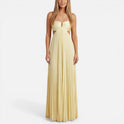 Pleated Cut-Out Wedding Guest Maxi Dress with Spaghetti Straps