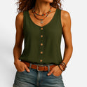 Tank Top Button Front Sleeveless Pocket Detail
