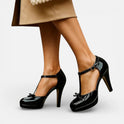 Pumps T Strap Platform Round Toe Bow Detail