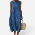 Midi Dress Relaxed Fit Textured Sleeveless Round Neck