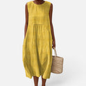 Midi Dress Relaxed Fit Textured Sleeveless Round Neck