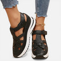 Orthopedic Platform Sandals Cutout PU Hook and Loop Strap