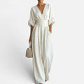 Jumpsuit Deep V Neck Wide Leg Three Quarter Sleeve