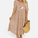 Midi Dress Tiered Polka Dot Round Neck Short Sleeve
