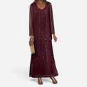 Sequin Embellished V Neck Long Sleeve Dress Set