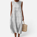 Midi Dress Relaxed Fit Textured Sleeveless Round Neck