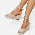 Orthopedic Espadrille Wedge Pumps Ankle Strap Closed Toe