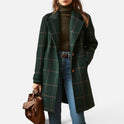 Women's Plaid Wool Blend Coat with Lapel