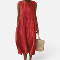 Midi Dress Relaxed Fit Textured Sleeveless Round Neck