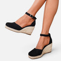 Orthopedic Espadrille Wedge Pumps Ankle Strap Closed Toe