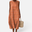 Midi Dress Relaxed Fit Textured Sleeveless Round Neck