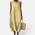 Midi Dress Relaxed Fit Textured Sleeveless Round Neck