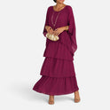 Layered Round Neck Sheer Sleeve Maxi Dress