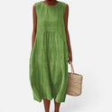 Midi Dress Relaxed Fit Textured Sleeveless Round Neck